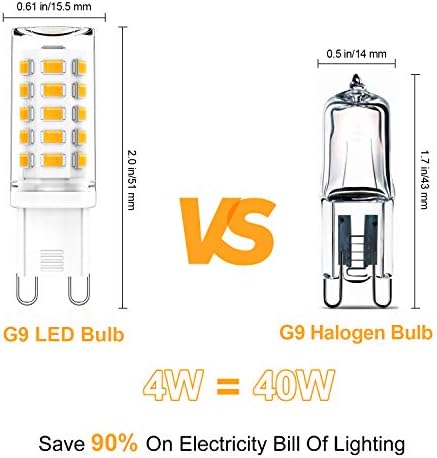 Led лампа Umleeddlt G9 мощност от 4 Вата, което се равнява G9 халогенни с мощност 40 W, топло бяла на цвят 3000 До Двухконтактные лампи G9 за полилея, на Ъгъла на лъча 360 °, 120, 370 Lm, CRI> 85, Без трептене, 6 бр.