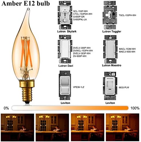 LiteHistory Комплект от led лампи CA10 4 W = 40 W с върха на пламъка, лампа-канделябра E12 250лм и led лампа T45 6 W = 60 W 2200 До Кехлибарена лампи E26 Edison 400лм за суспензии, спътници, тоалетни маси, Стенни аплици