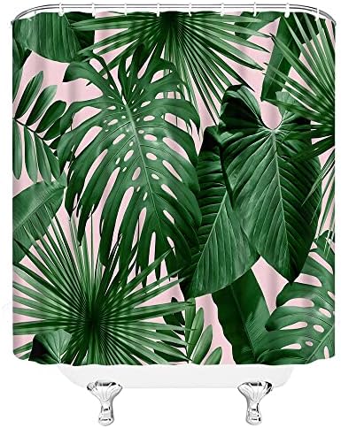 Тропически Зелени Листа Завеса За Душ Палма Монстера Бананов Лист Ботанически Летни Джунглата на Съвременната Натурална Розова Кърпа Завеса за Баня с Декор Куки