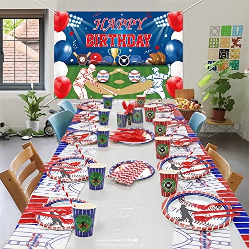 Украса за бейзбол партита - 47 x 71 Бейзболен Банер честит Рожден Ден, Голям Бейзболен Фон за Момчета, Деца, Тийнейджъри, Бейзболна Тема, Аксесоари за Парти в чест на ро?