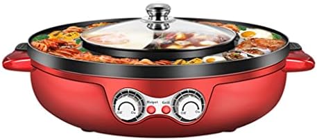n/a Бездимен Скара Електрическа машина за приготвяне на барбекю в гореща пот Голям Капацитет, с двоен температурен разделение за домашно барбекю (Цвят: червен, размер: 110 В САЩ)