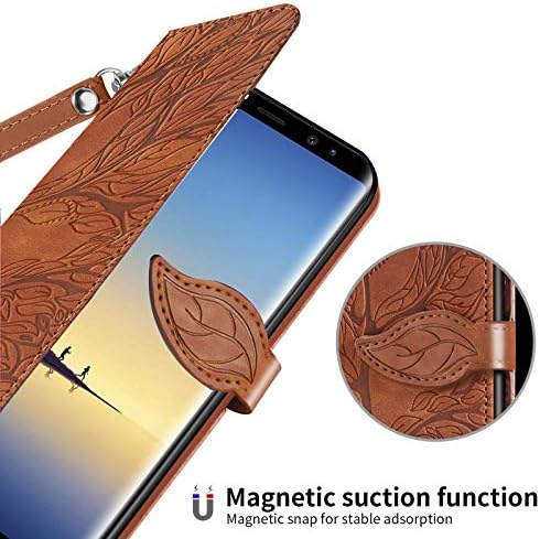 Gopirus е Съвместим с Samsung Galaxy Note 8 Чанта-портфейл, чанта за Носене-за награда от изкуствена кожа с релефно под формата на Дърво, Флип калъф-книжка с Притежателите на карти, Поставка за крака, устойчив на удари