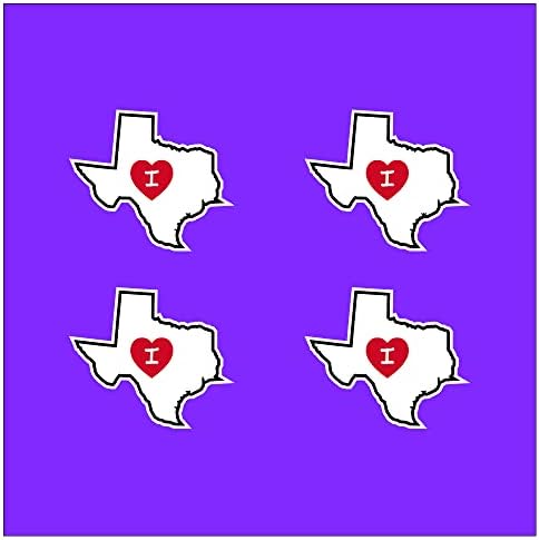 4 опаковки | обичам Стикер във формата на щата Тексас с Червено сърце |Водоустойчив 3,5 инча | TX | Нанесете върху Чаша, Телефон, Лаптоп, Бутилка с вода, Охладител, Кутия или Броня