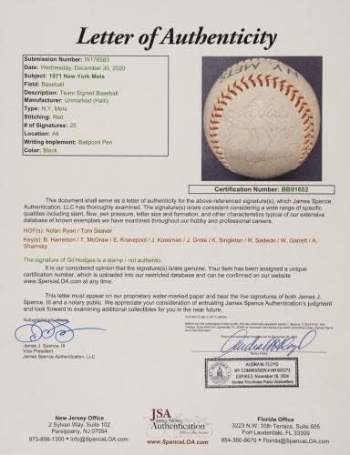1971 Отбор Ню Йорк Метс Подписа бейзболен договор с Ноланом Райаном и Том Сивером JSA COA - Бейзболни топки с автографи