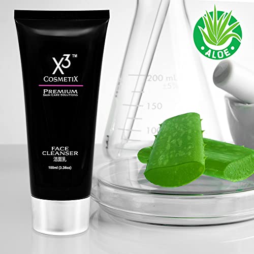 Почистващо средство за лице X3 Cosmetix | продукти за грижа за кожата на лицето премиум клас | С екстракт от Зелен чай и алое Вера | 3,38 грама (100 мл)
