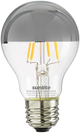 Led лампа Sunlite 80497 A19 Edison Half Chrome Globe, 6 W (еквивалент на 40 Вата), 540 Лумена, Стандартна основа E26, С регулируема яркост, Декоративна Сребърен леген, с нажежаема Нишка, 1 опаковка с антирефлексно покритие,