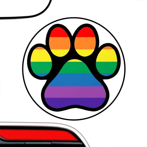 Стикер върху бронята на LGBT Paw за домашни любимци Rainbow Pride - Vinyl стикер премиум-клас LGBTQIA 3x3 | за автомобили, коли, Прозорци, Бутилки, Коте, котка, Куче, Кученцето, Кръгъл знак + е по-Добре от магнитите,