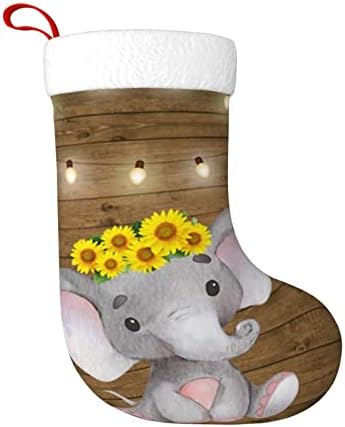 Коледни Чорапи YILEQUAN 18 Инча, Класически Чорапи, Дървен под във формата на Семе и Слон, за Семейна Почивка, Украса за Коледното Парти