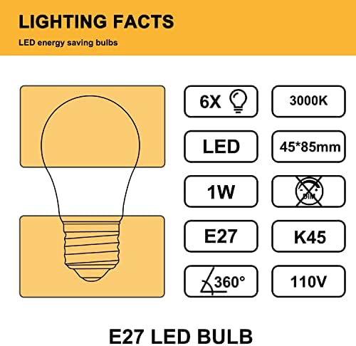 Led лампа за Нощно виждане Belaufe E27 с мощност 1 W, Led лампи K45, Led лампа E26 мощност от 1 W в Еквивалент 10 W, Мек Бял цвят 3000 До, Цокъл E27 за гирляндных крушки, Без регулиране на яр