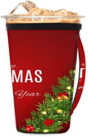 Коледен Коледен Декор за многократна употреба Кафе ръкав с лед с дръжка От Неопрен За Напитки, кафе лате, Чай, Напитки, Бира (Малко 18-20 грама)