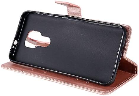 Калъф за Motorola Moto G9 Play, SATURCASE От Изкуствена кожа с Релефни във формата на пеперуда, в Чантата на Магнит, Поставка за карти, Каишка за ръка, Защитен калъф за Motorola Moto G9 Play (Розово злато)