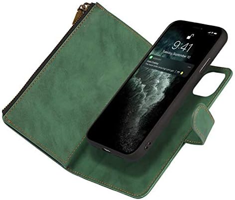 Калъф ShunJieTech за iPhone 11 Pro Max [6,5 инча] 2 в 1, Подвижни Мрежи, Магнитен Калъф, флип-надолу корица-Фолио, Изкуствена кожа, джоб за монети с цип и 6 Слота за карти -Зелен