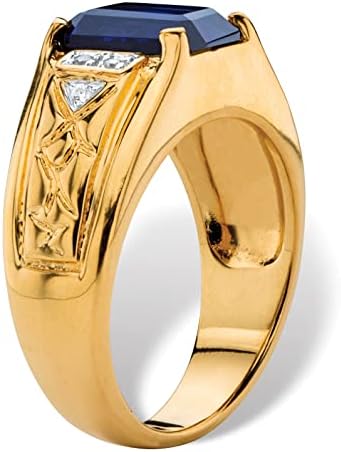 Мъжки Пръстен PalmBeach Бижута с Жълто Позлатените С Диаманти, Украшенное син Сапфир и диамантен пръстен, Размери 8-13