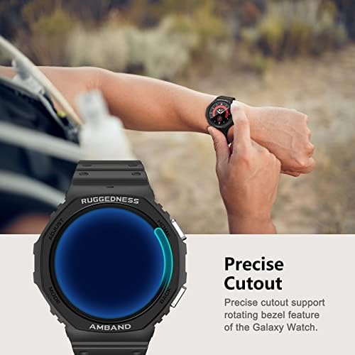 Защитно фолио за екрана amBand Bands, която е съвместима с Samsung Galaxy Watch 5 Pro 45 мм, здрав защитен каишка серия R1 Sport и фолио от закалено стъкло в опаковка от 2 теми за Galaxy Watch5 Pro (2022)