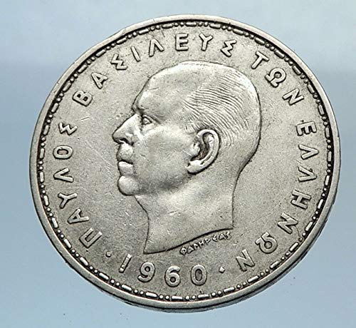 1960 GR 1960 ГЪРЦИЯ Цар ПАВЕЛ I монета в 20 драхмата АР СЕЛЕН монета Добра несертифицированная