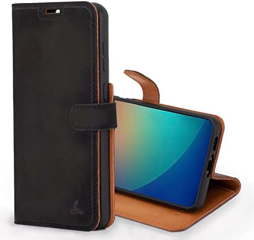 Кожен калъф Snakehive Samsung Galaxy S23 |Чанта-портфейл от естествена кожа за мобилен телефон с държач за карти | Флип калъф-за награда / Калъф със стойка | е Съвместим с Samsung Galaxy S23 | (Черен)