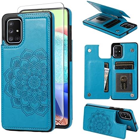 Anyisposs Калъф за телефон Samsung Galaxy A51 5G Чанта-портфейл със защитно фолио от закалено Стъкло, Отделения за карти, Поставка, Сгъваеми Калъфи, Мобилен Glaxay A 51 5G UW Verizon 51A G5 S51 SM-A516U, Мъжки (син)