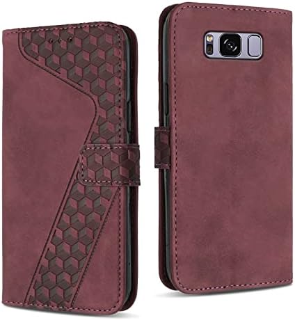 Калъф YIRRANZD за Samsung Galaxy S8, една чанта-портфейл с държач за карти, калъф от изкуствена кожа, Поставка с Магнитна закопчалка, устойчив на удари Панти калъф за Samsung S8 (Червен)