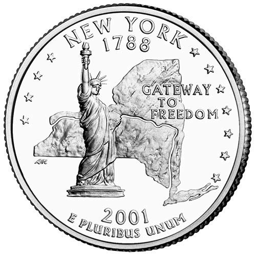 Плакированный Пробен монетен двор на САЩ, 2001 г., избран в квартал на щата Ню Йорк, Без да се прибягва