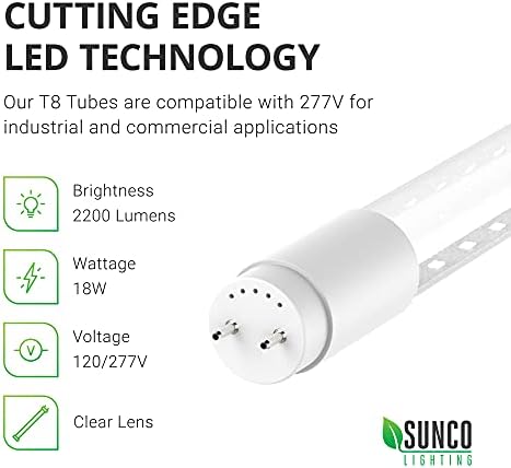 Sunco 50 Pack Т8 LED Крушки с 4-метрова тръба, за Замяна на Луминесцентни лампи с обходом баласт, Дневна светлина 5000 До 18 W, Прозрачен капак, модернизация, Едностранчиво хранене (SEP), в Търговската мрежа – UL, DLC,