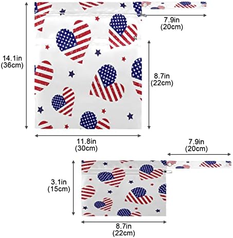 DJYQBFA Американски Флаг с Изображение на Сърцето Мокри и Сухи Чанти 2 елемента Водоустойчив Влажна Чанта за Многократна употреба Мокри, Сухи Торби за Бански костюми Т
