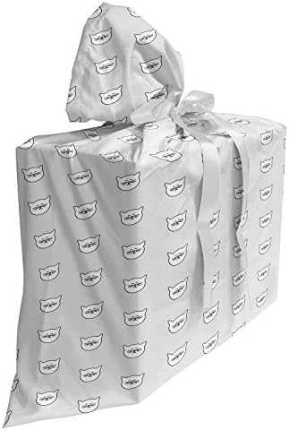 Подаръчен пакет от сребристо-сива и бяла кърпа със Забавна Минималистичен Дизайн с Кошачьими Глави на Пастельном фон, Подарък Пакет за Партита, рождени Дни, с 3 ленти, 27 бройки, Бледо сиво и бяло