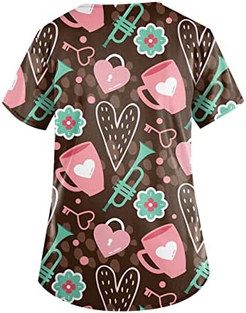 Ризи за Свети Валентин Дамски Летни блузи, Празнични потници, Облекло Y2k, Тениски с графичен принтом, свитшоты с къс ръкав и V-образно деколте, потник, за да излезете на светлина, Работни тениски (B Coffee, 4X-Large)